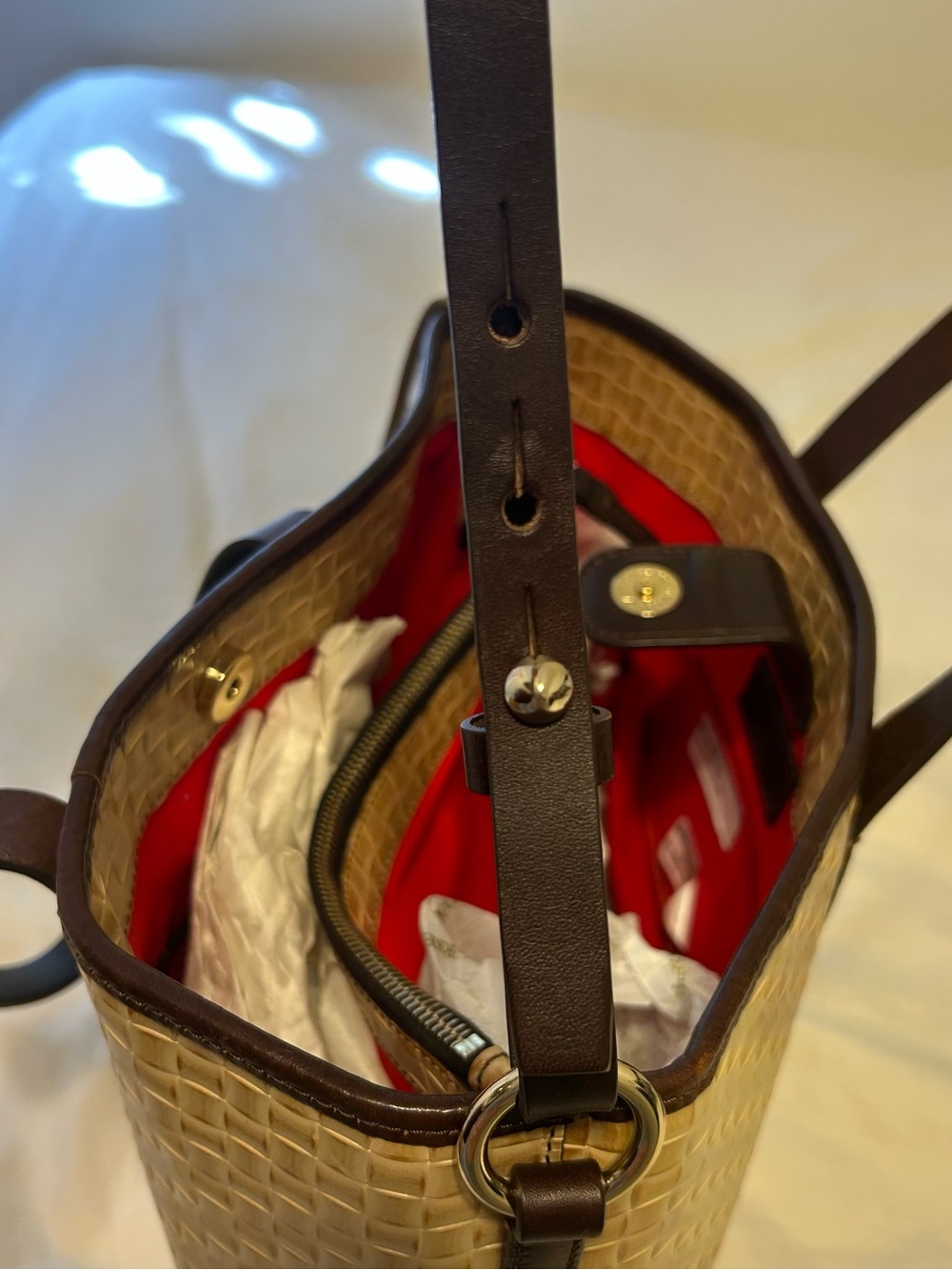 NWT Dooney & Bourke LILLIANA Tote Bag w/Wristlet Keychain Natural Woven Leather - Picture 12 of 16